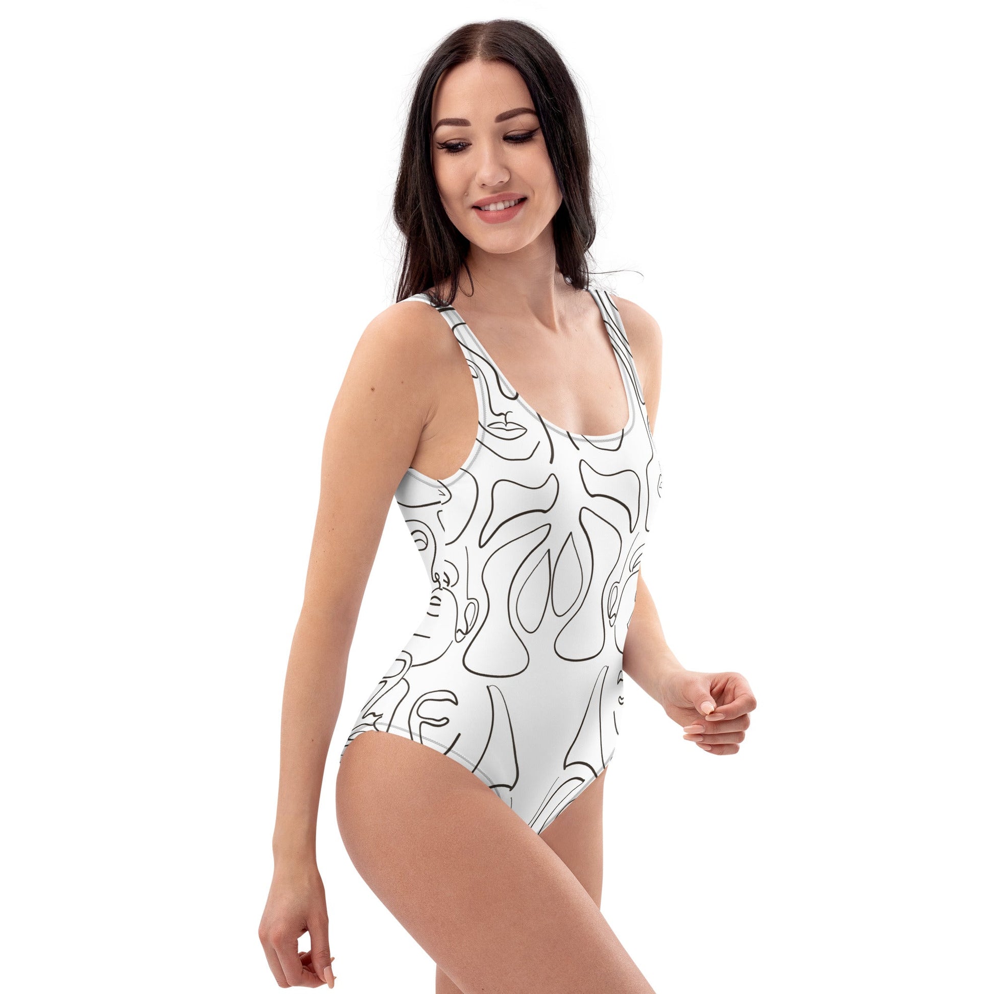 One Line Face One-Piece Swimsuit - Unique and Artistic Swimwear for a Standout Beach Look