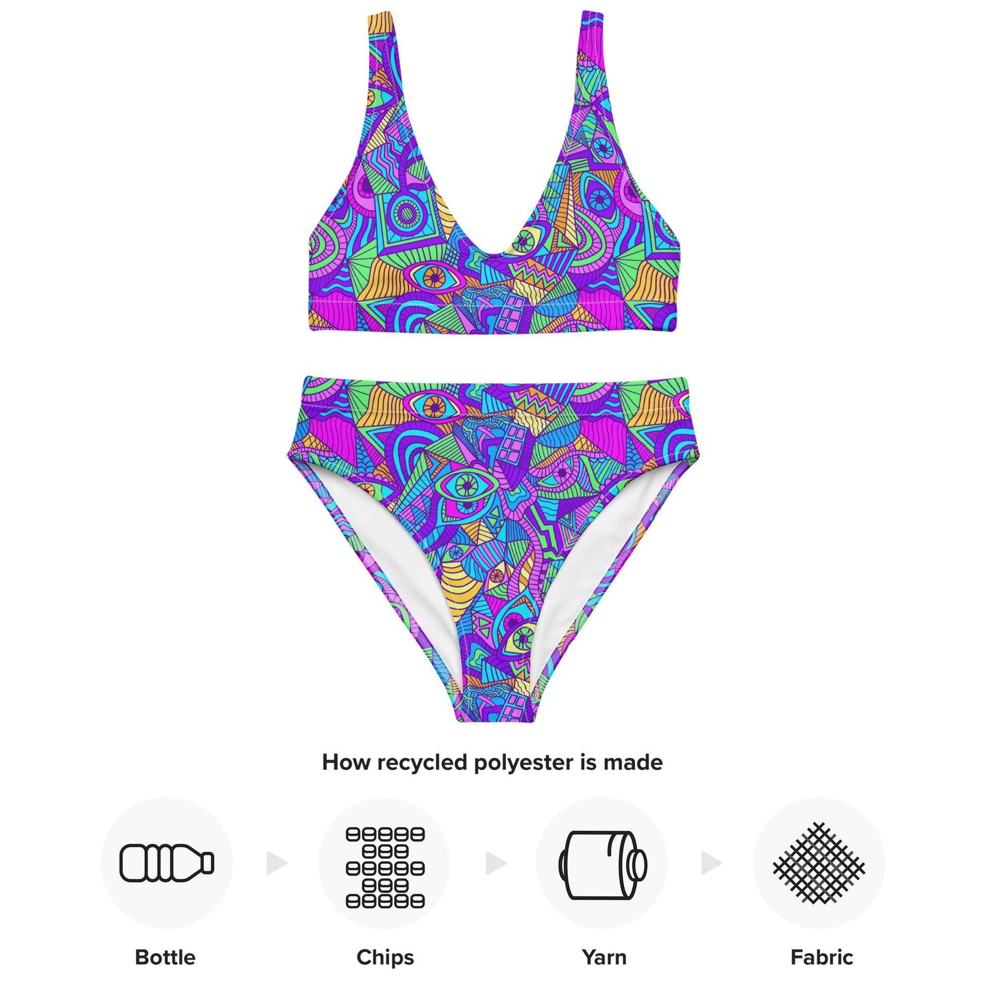 Vibrant High-Waisted Bikini - Colorful and Comfortable Swimwear for a Stylish Beach Experience"