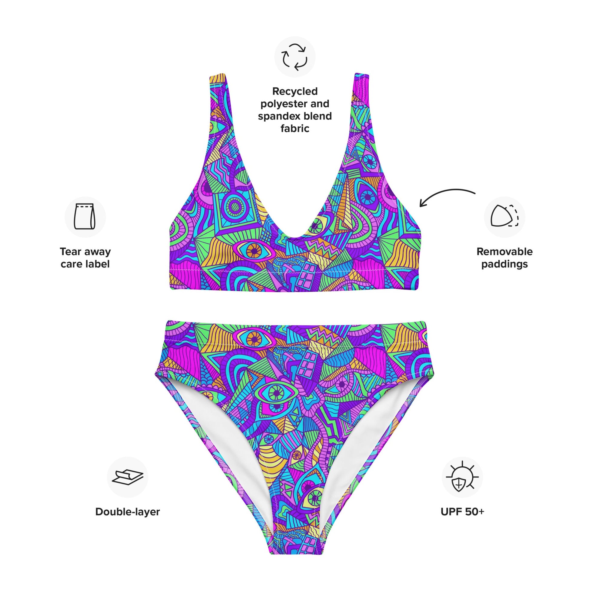 Vibrant High-Waisted Bikini - Colorful and Comfortable Swimwear for a Stylish Beach Experience"