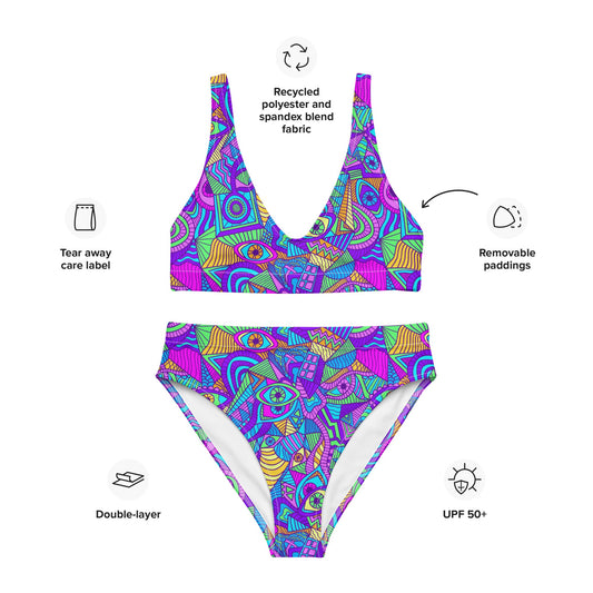 Vibrant High-Waisted Bikini - Colorful and Comfortable Swimwear for a Stylish Beach Experience"