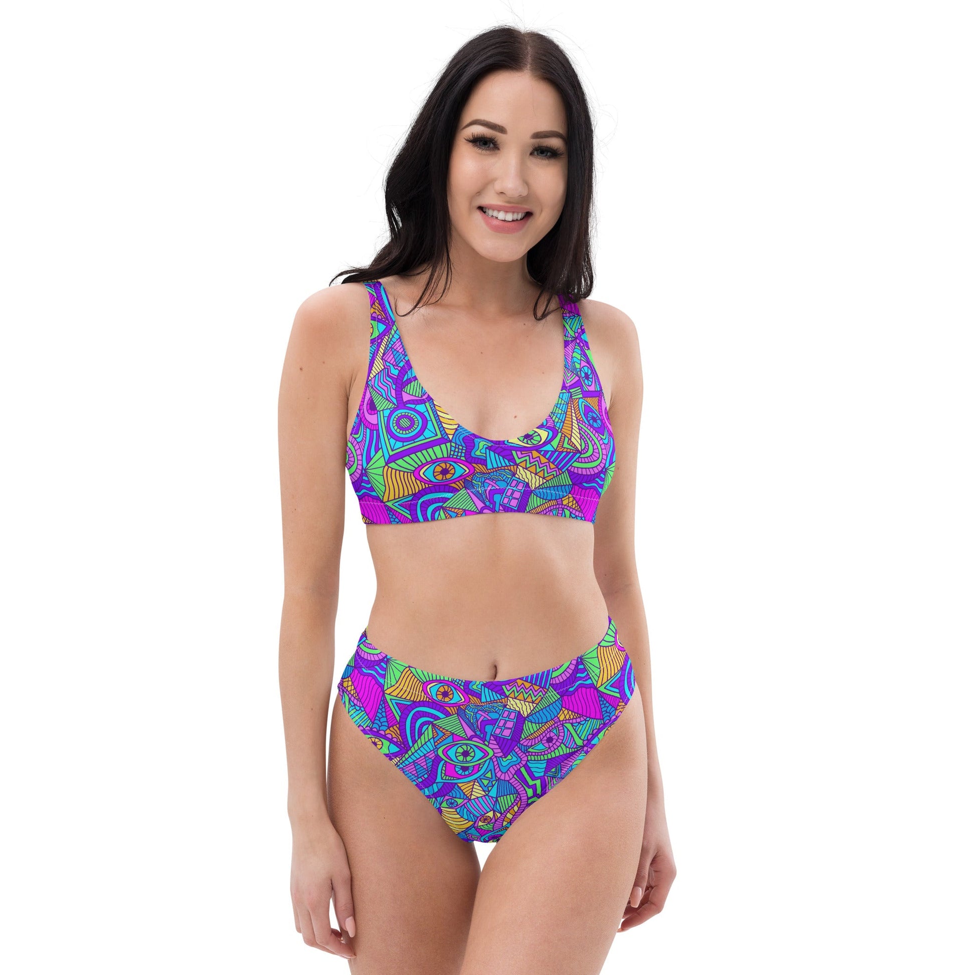 Vibrant High-Waisted Bikini - Colorful and Comfortable Swimwear for a Stylish Beach Experience"