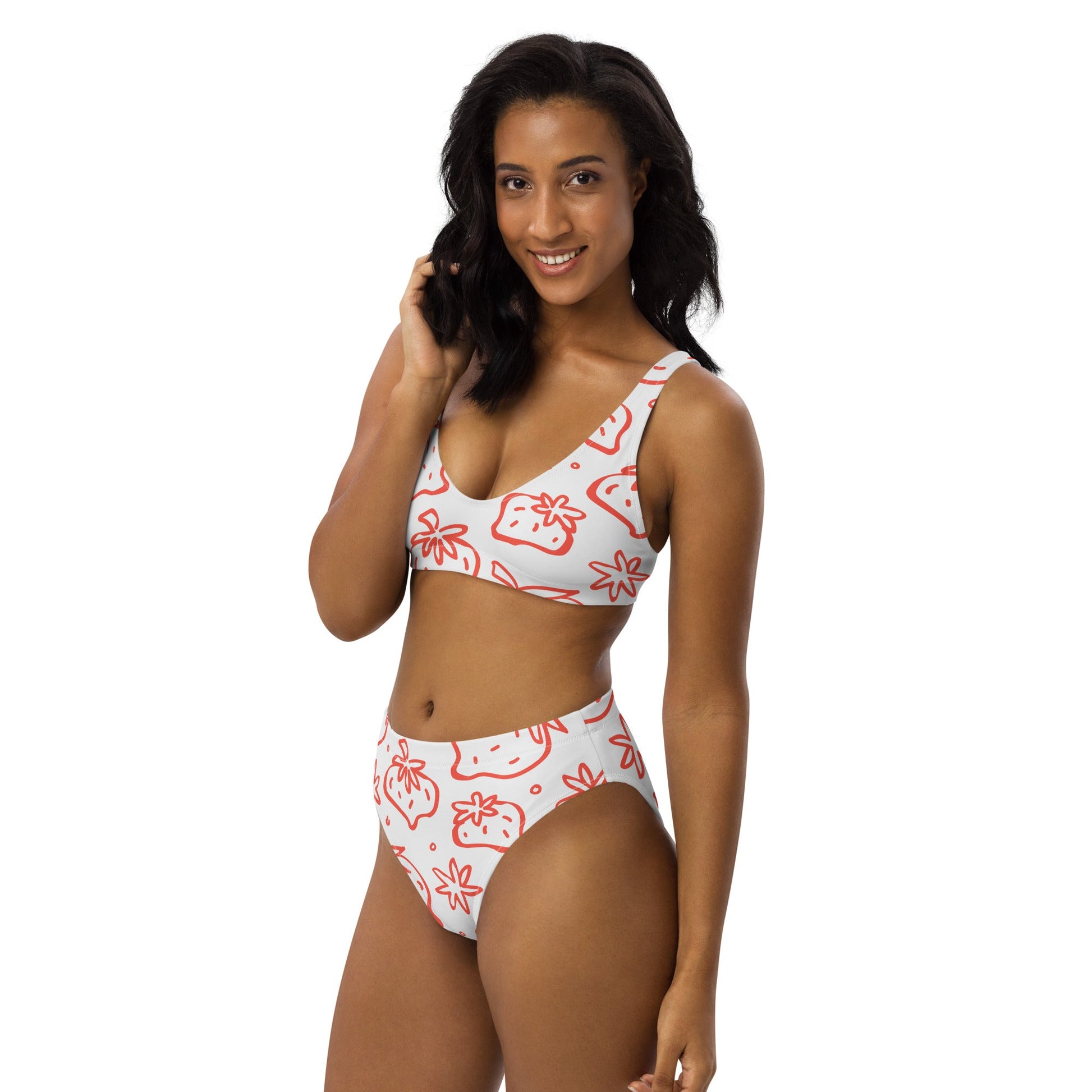 Strawberry High-Waisted Bikini - Sweet and Stylish Swimwear for Fun in the Sun