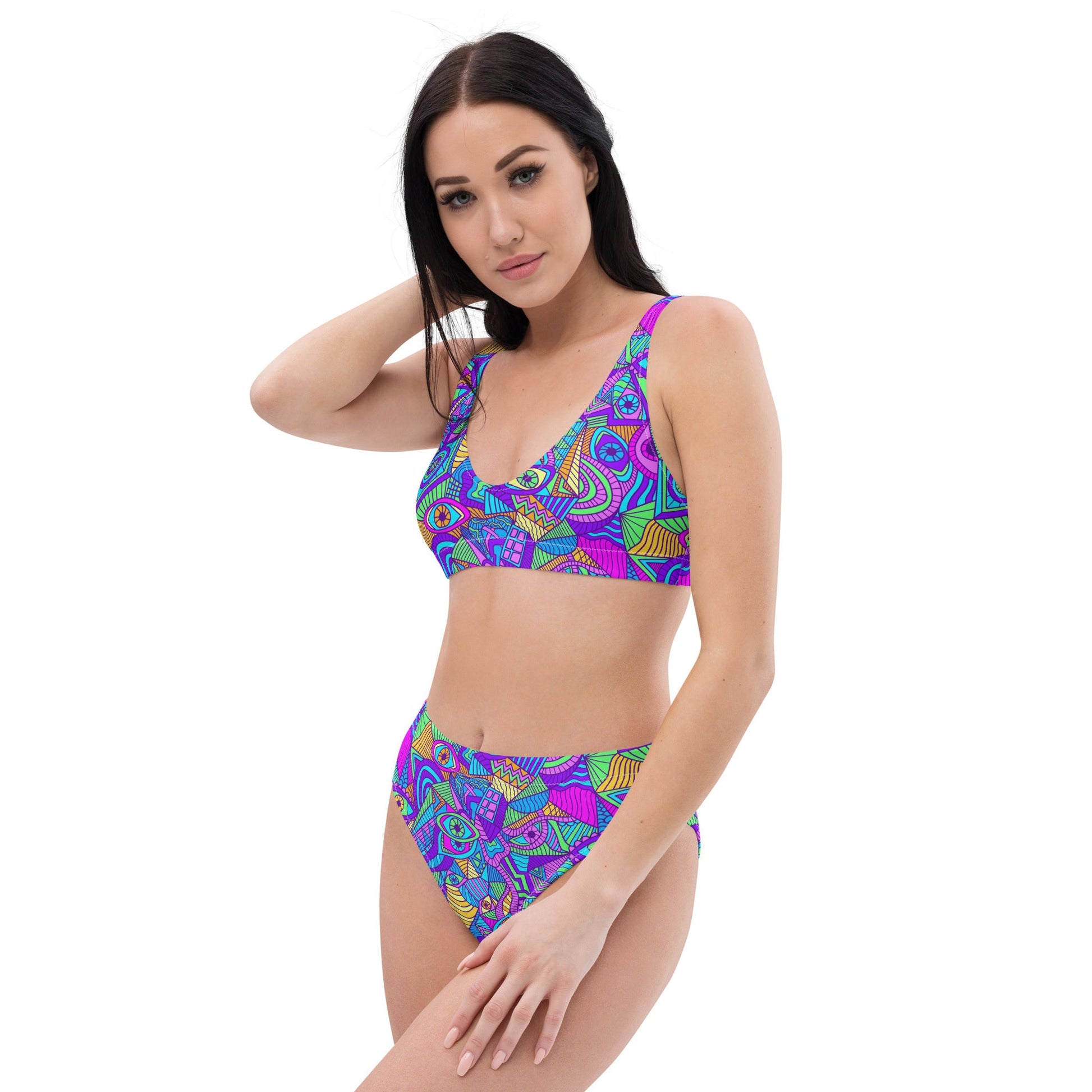 Vibrant High-Waisted Bikini - Colorful and Comfortable Swimwear for a Stylish Beach Experience"