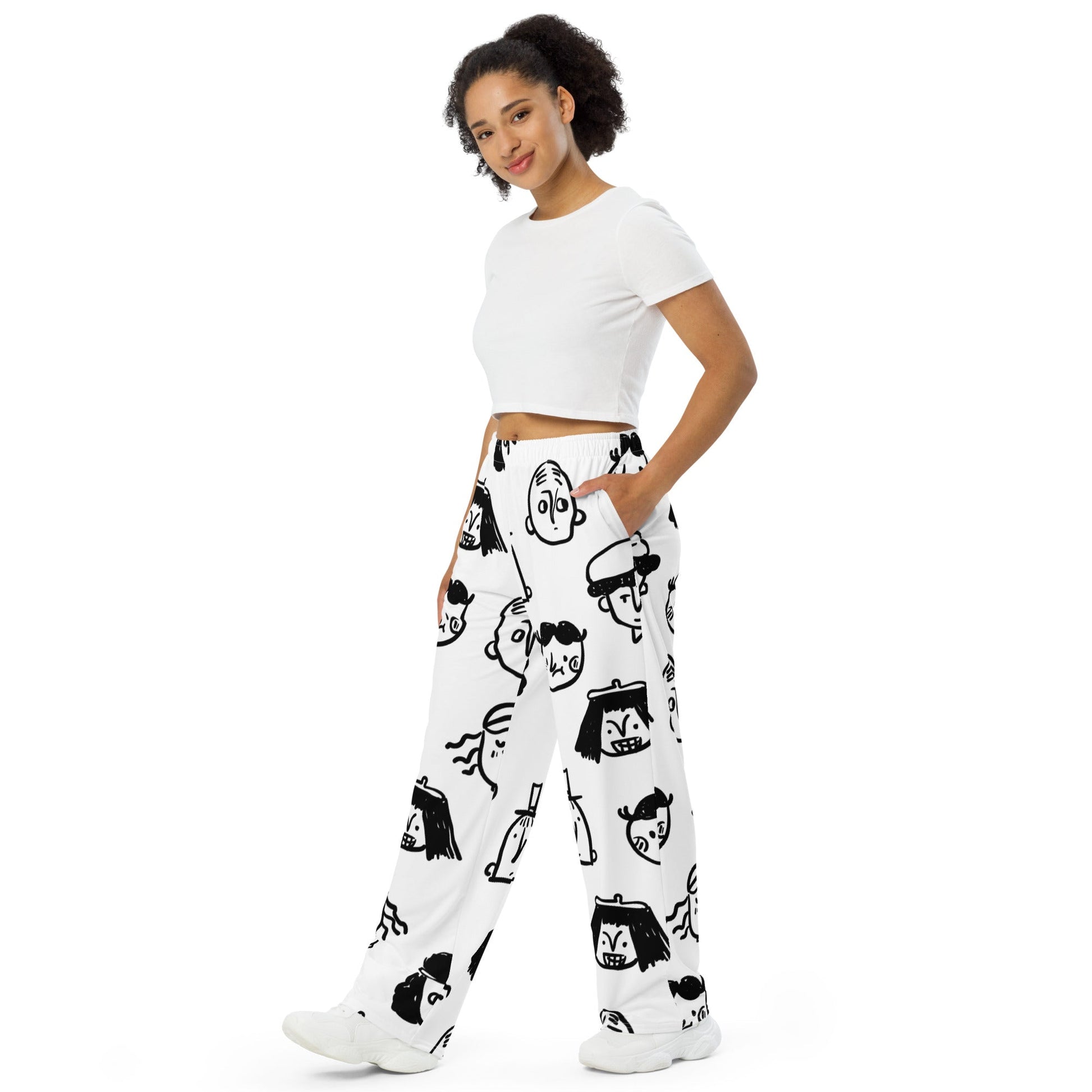 Vintage All-Over Print Unisex Wide-Leg Pants - Retro Style Meets Comfort