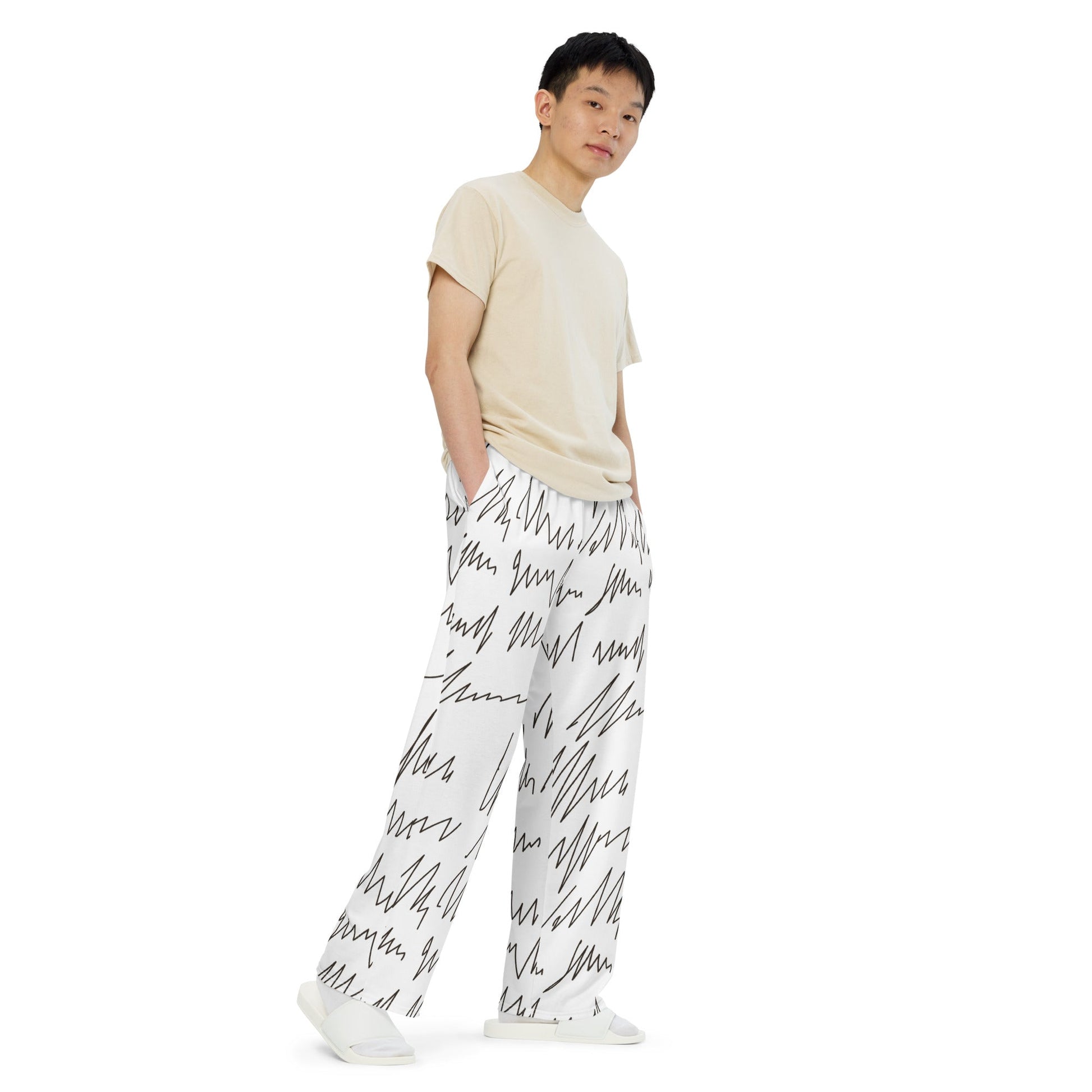 Elegantly Crafted Written All-Over Print Unisex Wide-Leg Pants - Express Your Style