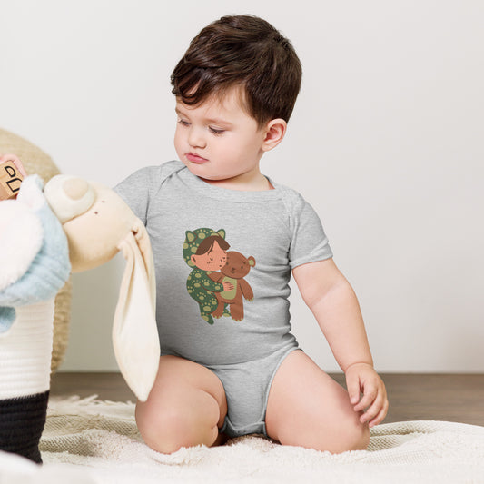 Sweet Baby with Teddy Bear Short Sleeve One Piece - Cozy Cotton, Adorable Design, Cuddle Time