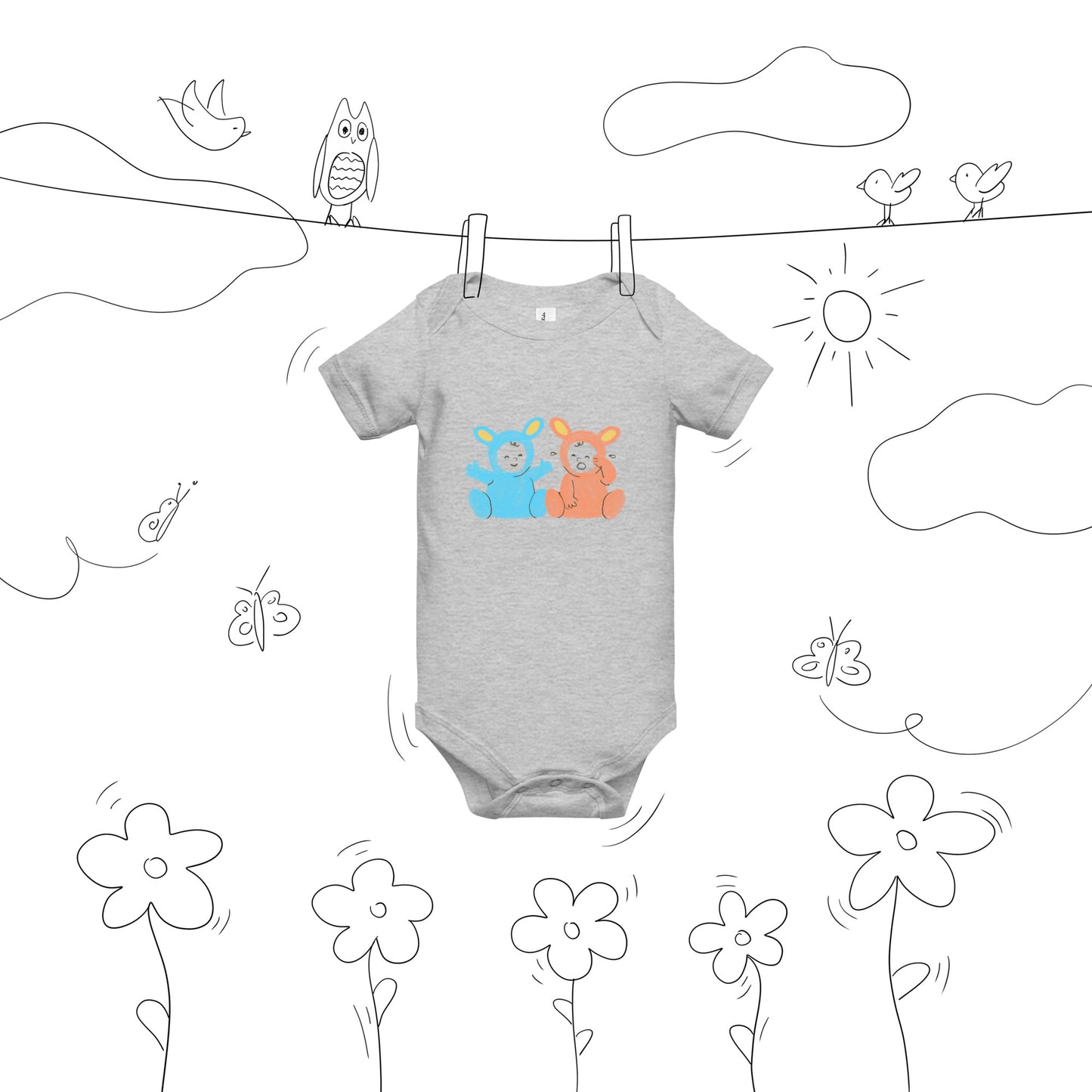 Bunny Gender Reveal Baby Short Sleeve One Piece - Soft Cotton, Adorable Design, Joyful Announcement