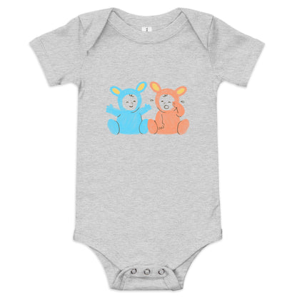 Bunny Gender Reveal Baby Short Sleeve One Piece - Soft Cotton, Adorable Design, Joyful Announcement