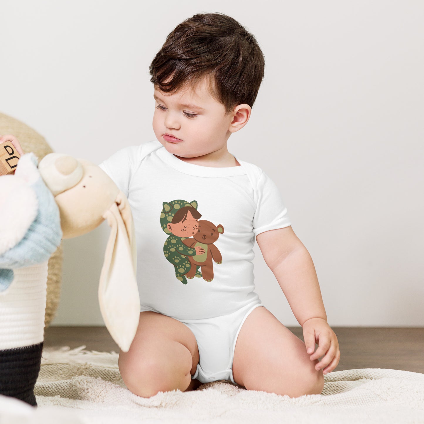 Sweet Baby with Teddy Bear Short Sleeve One Piece - Cozy Cotton, Adorable Design, Cuddle Time