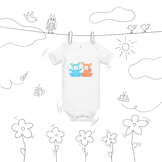 Bunny Gender Reveal Baby Short Sleeve One Piece - Soft Cotton, Adorable Design, Joyful Announcement