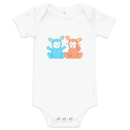 Bunny Gender Reveal Baby Short Sleeve One Piece - Soft Cotton, Adorable Design, Joyful Announcement