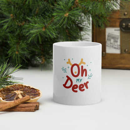 Oh Deer Christmas White Glossy Mug - Whimsical Holiday Drinkware for Festive Moments