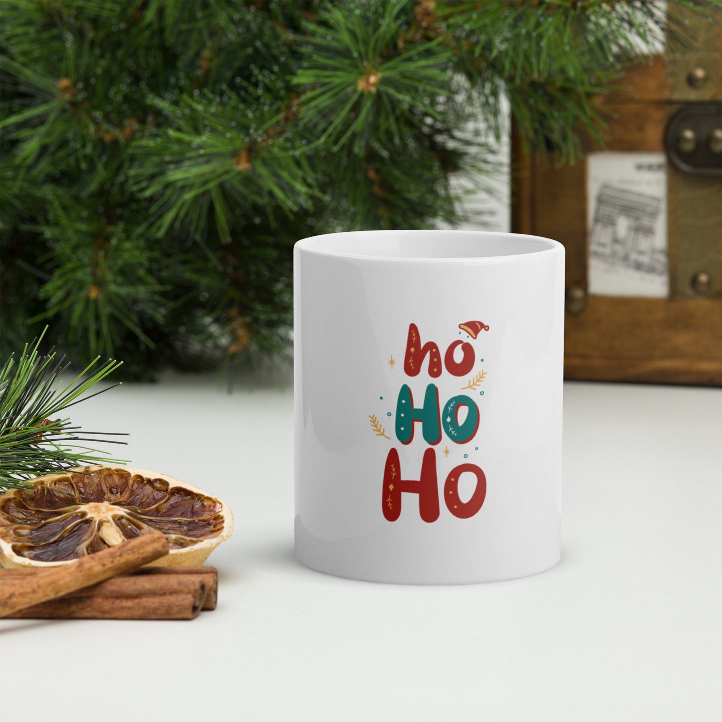 Ho Ho Ho Christmas White Glossy Mug - Jolly Drinkware for Festive Celebrations