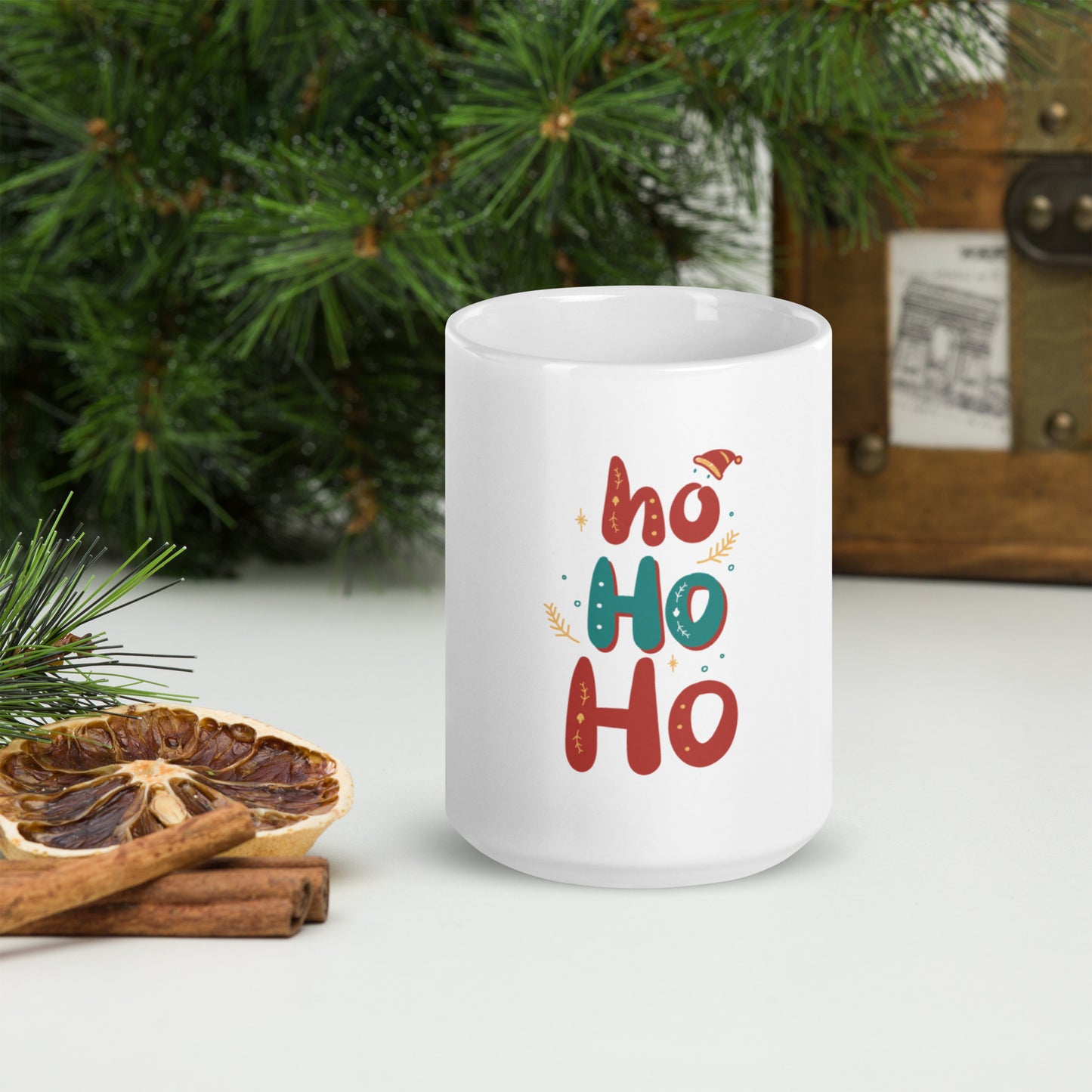 Ho Ho Ho Christmas White Glossy Mug - Jolly Drinkware for Festive Celebrations