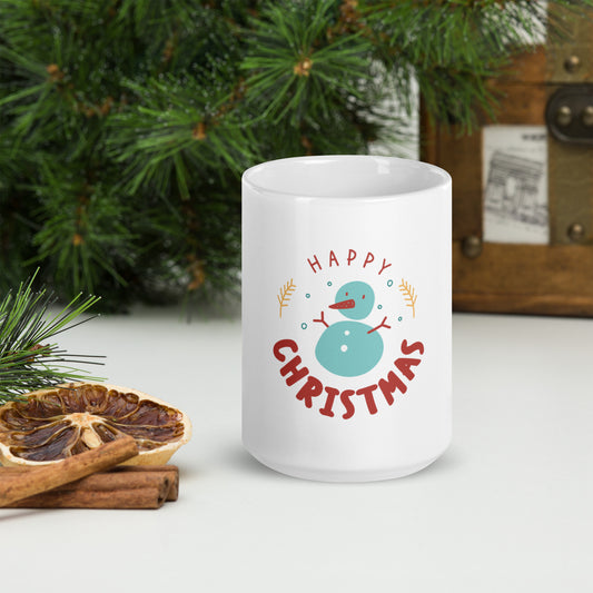 Happy Christmas White Glossy Mug - Festive Drinkware for Joyful Sipping