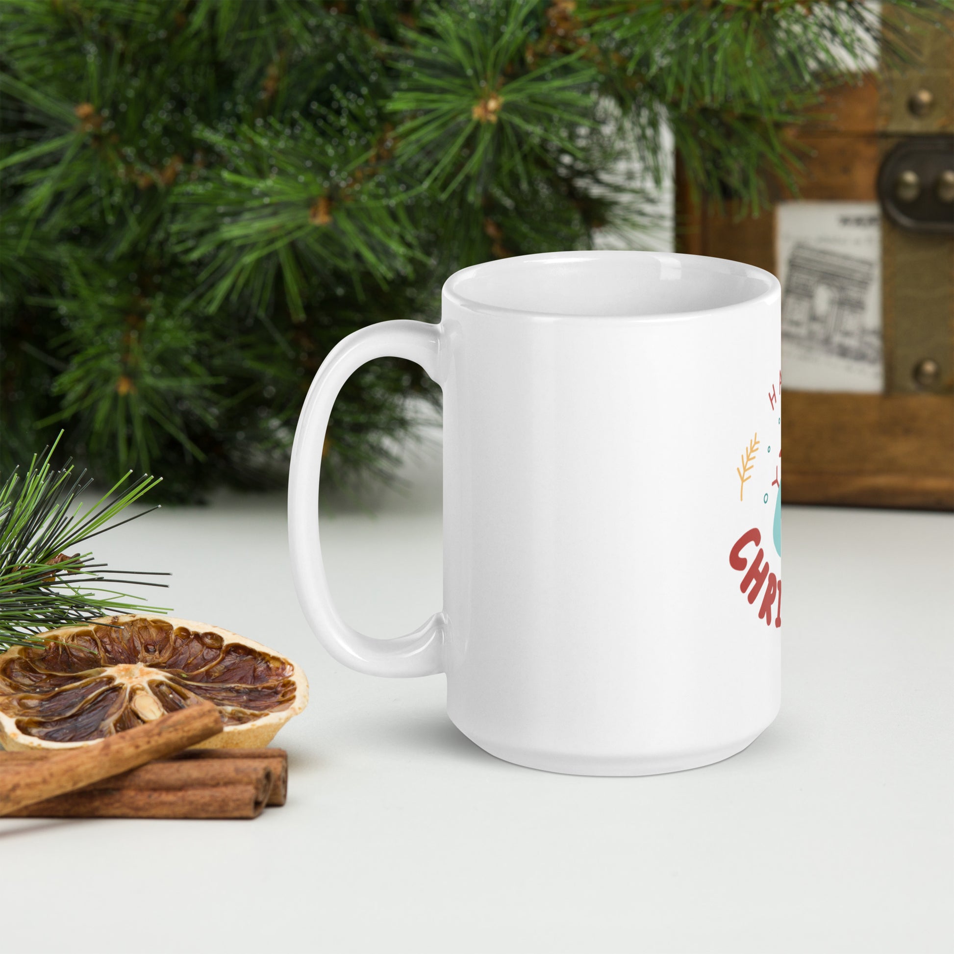 Happy Christmas White Glossy Mug - Festive Drinkware for Joyful Sipping