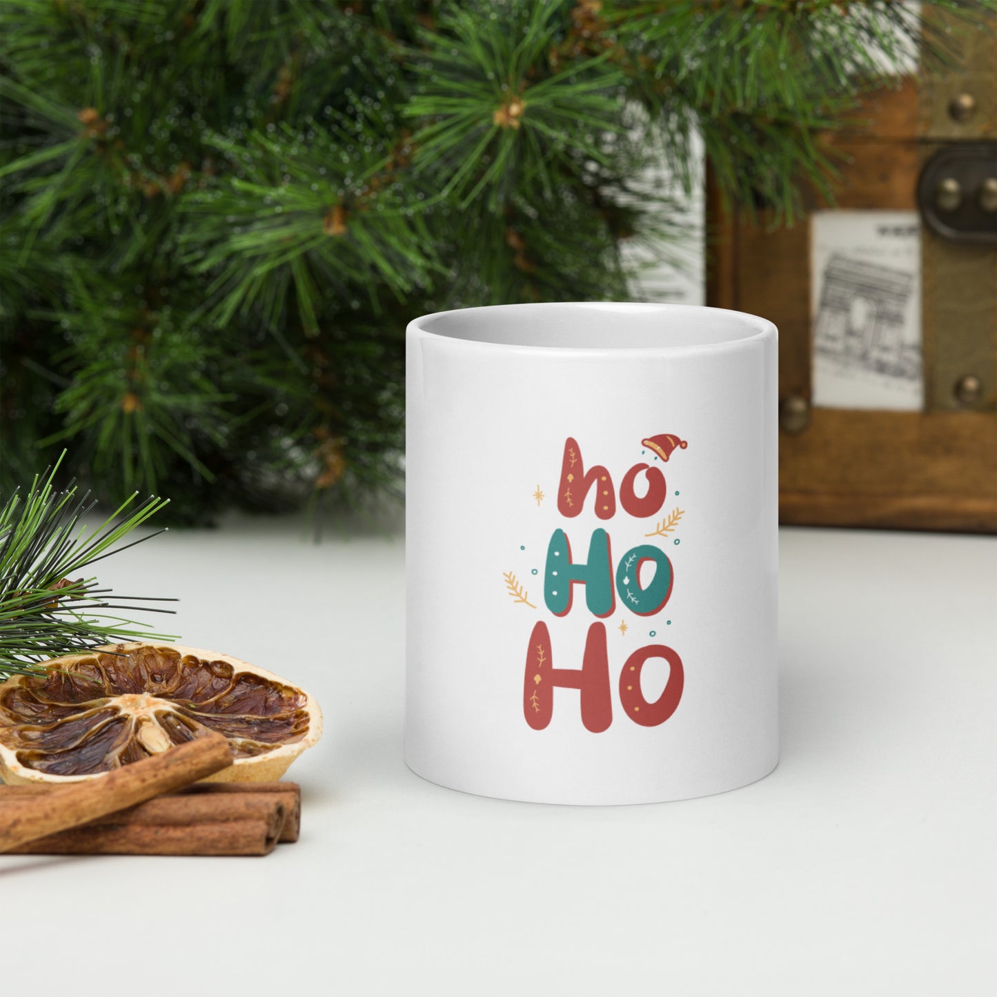 Ho Ho Ho Christmas White Glossy Mug - Jolly Drinkware for Festive Celebrations