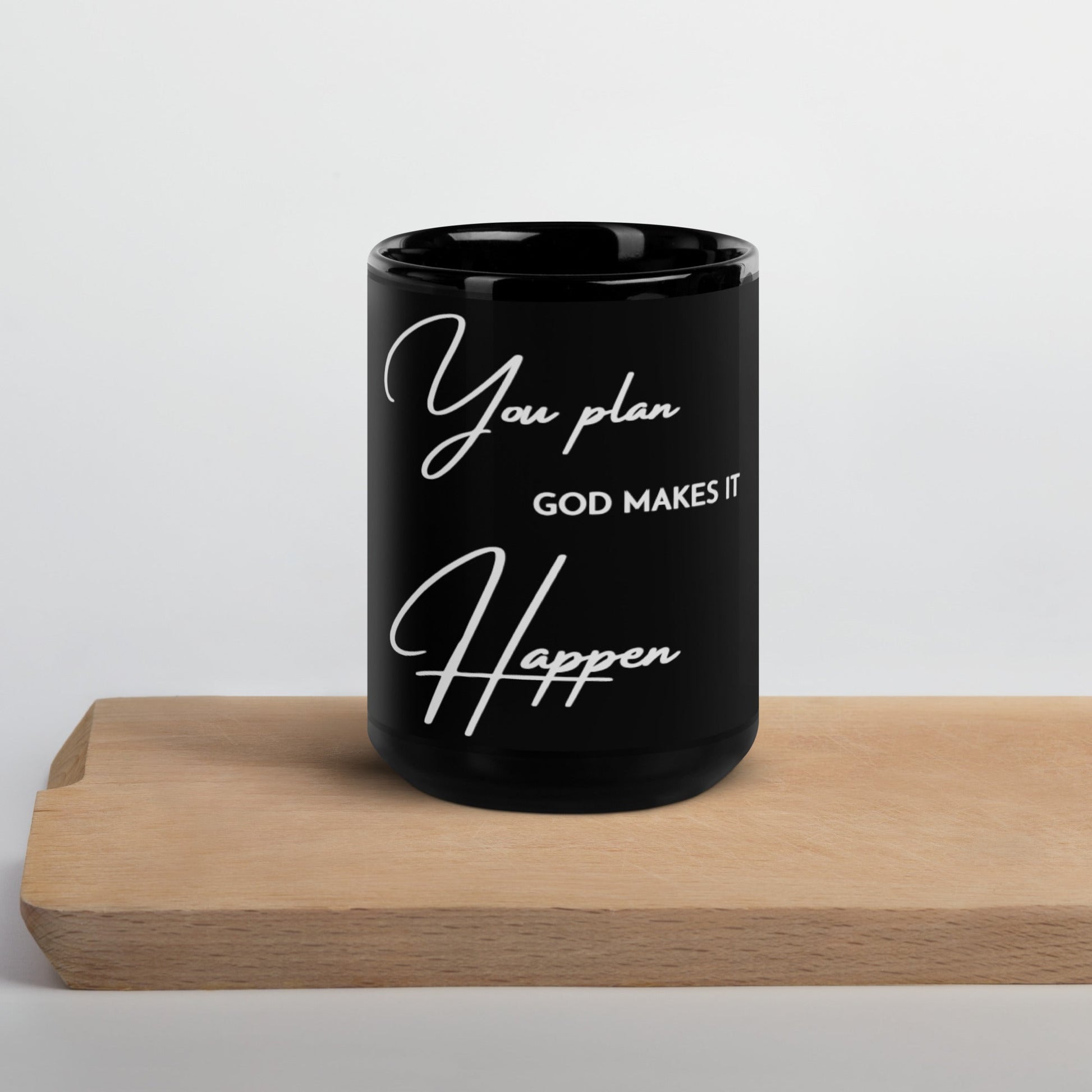 GOD MAKES IT HAPPEN - Black Glossy Mug - Albasat Designs