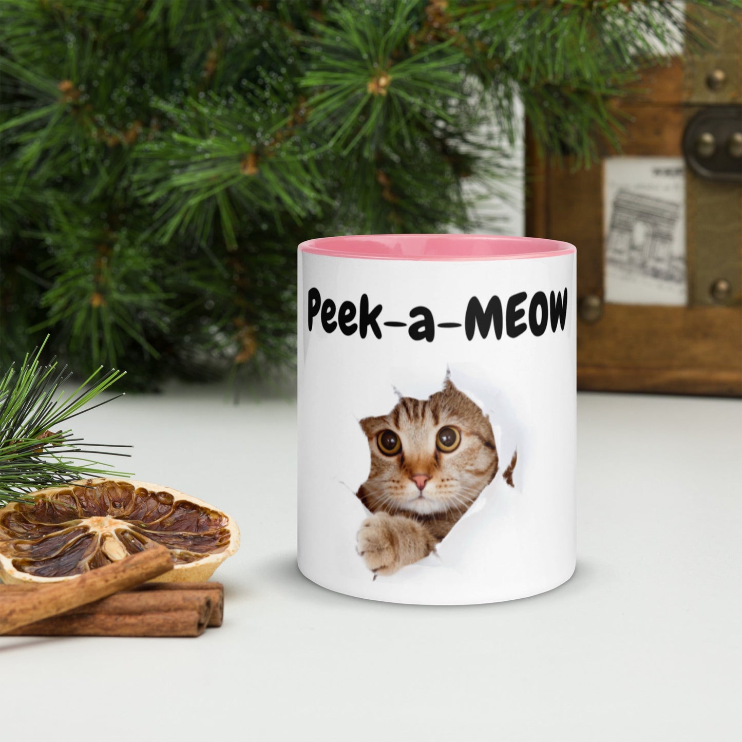 Peek-A-Meow Cute Kitten Mug With Inside and Handle Color - Albasat Designs