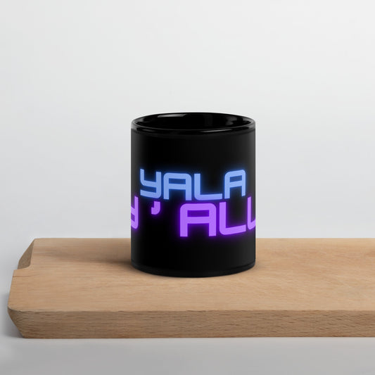 Yala Y'All - Special Neon Design in retro game lettering Black Glossy Mug - Albasat Designs