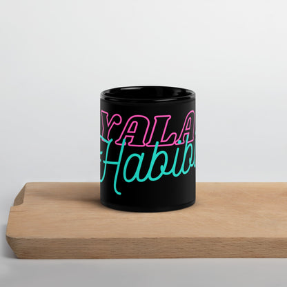 Yalla Habibi 1 - Black Glossy Mug - Albasat Designs
